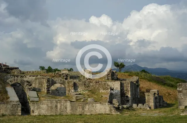 Partial view of the amphitheater ruins, ancient city of Salona, Solin, Croatia, 2018.  Creator: Unknown.