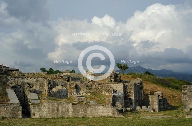 Partial view of the amphitheater ruins, ancient city of Salona, Solin, Croatia, 2018.  Creator: Unknown.