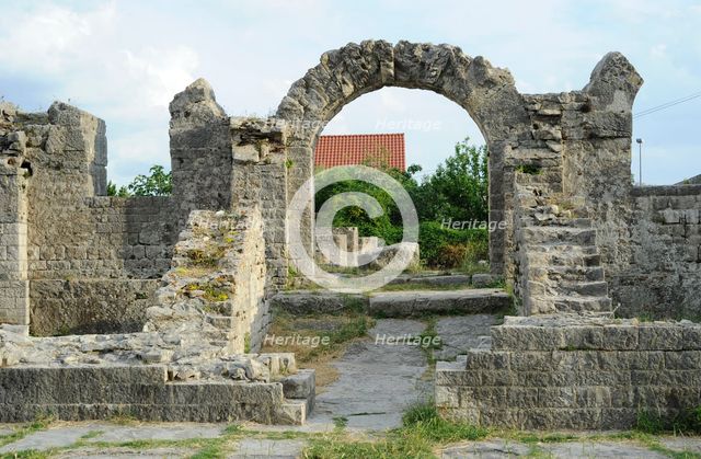 Partial view of the amphitheater ruins, ancient city of Salona, Solin, Croatia, 2018.  Creator: Unknown.