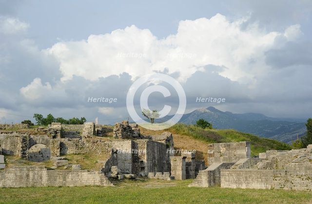 Partial view of the amphitheater ruins, ancient city of Salona, Solin, Croatia, 2018.  Creator: Unknown.