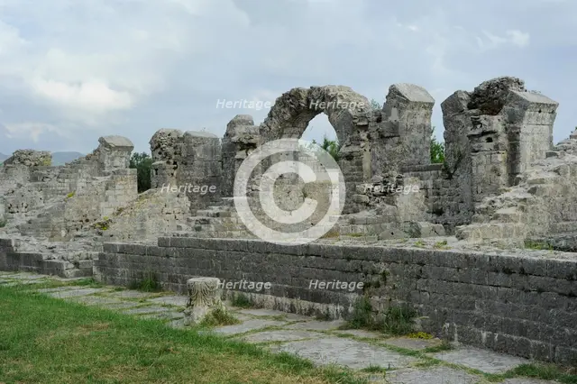 Partial view of the amphitheater ruins, ancient city of Salona, Solin, Croatia, 2018.  Creator: Unknown.