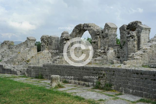 Partial view of the amphitheater ruins, ancient city of Salona, Solin, Croatia, 2018.  Creator: Unknown.