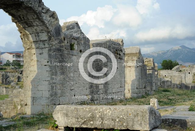 Partial view of the amphitheater ruins, ancient city of Salona, Solin, Croatia, 2018.  Creator: Unknown.