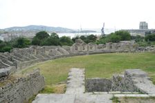 Partial view of the amphitheater ruins, ancient city of Salona, Solin, Croatia, 2018. Creator: Unknown