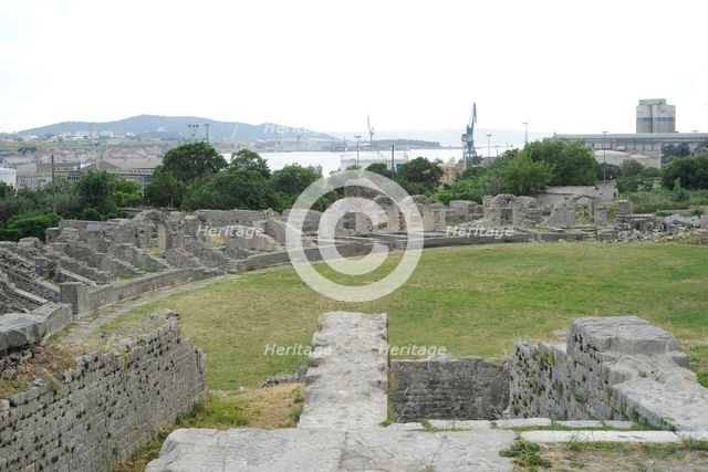 Partial view of the amphitheater ruins, ancient city of Salona, Solin, Croatia, 2018.  Creator: Unknown.
