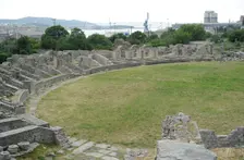 Partial view of the amphitheater ruins, ancient city of Salona, Solin, Croatia, 2018. Creator: Unknown