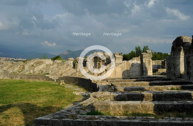 Partial view of the amphitheater ruins, ancient city of Salona, Solin, Croatia, 2018.  Creator: Unknown.