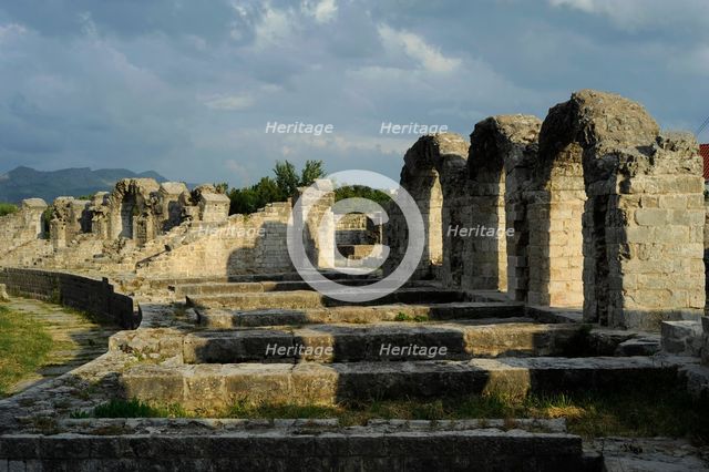 Partial view of the amphitheater ruins, ancient city of Salona, Solin, Croatia, 2018.  Creator: Unknown.