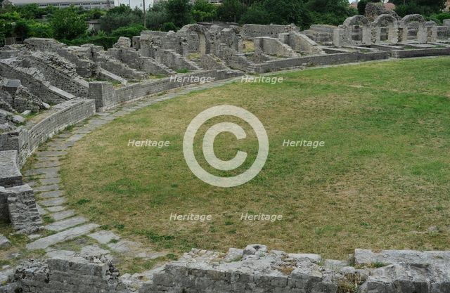 Partial view of the amphitheater ruins, ancient city of Salona, Solin, Croatia, 2018.  Creator: Unknown.