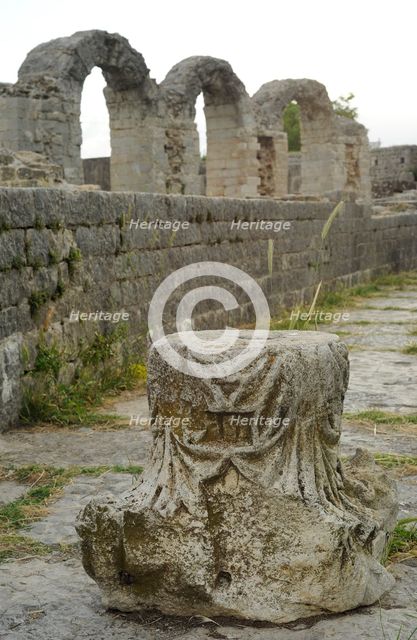 Partial view of the amphitheater ruins, ancient city of Salona, Solin, Croatia, 2018.  Creator: Unknown.