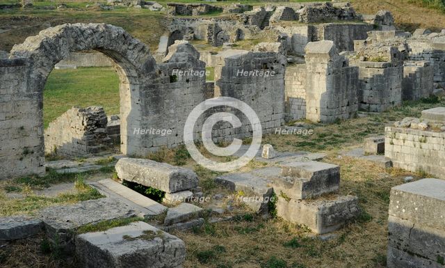 Partial view of the amphitheater ruins, ancient city of Salona, Solin, Croatia, 2018.  Creator: Unknown.