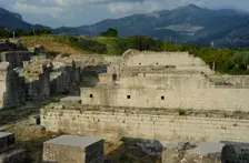 Partial view of the amphitheater ruins, ancient city of Salona, Solin, Croatia, 2018. Creator: Unknown