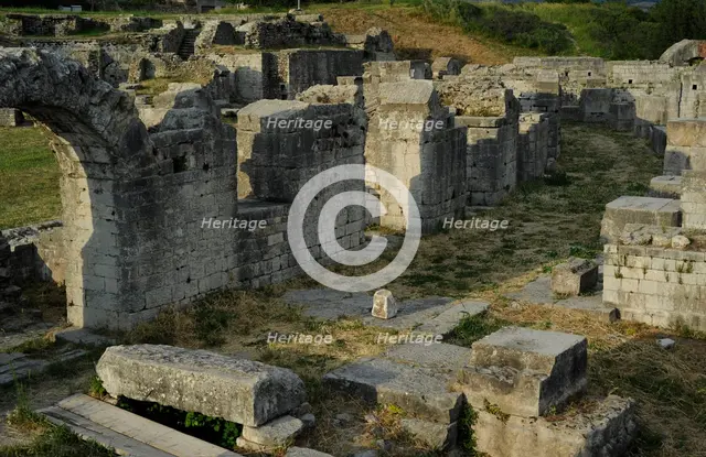 Partial view of the amphitheater ruins, ancient city of Salona, Solin, Croatia, 2018.  Creator: Unknown.