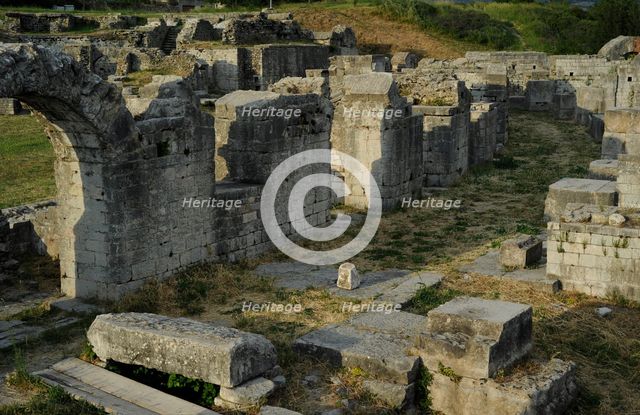 Partial view of the amphitheater ruins, ancient city of Salona, Solin, Croatia, 2018.  Creator: Unknown.
