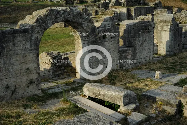 Partial view of the amphitheater ruins, ancient city of Salona, Solin, Croatia, 2018.  Creator: Unknown.