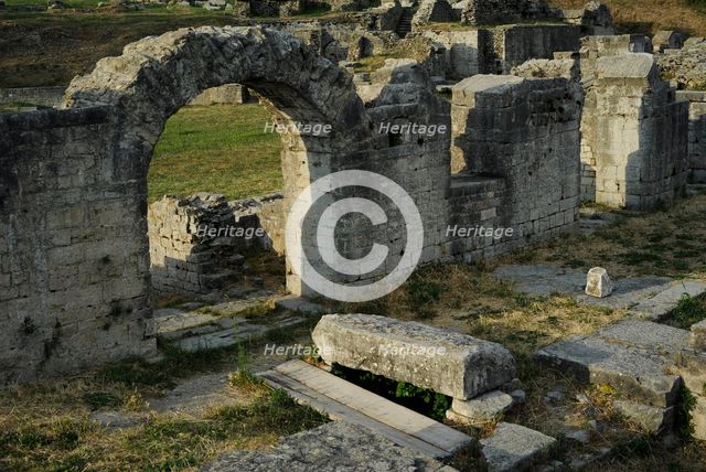 Partial view of the amphitheater ruins, ancient city of Salona, Solin, Croatia, 2018.  Creator: Unknown.