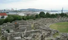 Partial view of the amphitheater ruins, ancient city of Salona, Solin, Croatia, 2018. Creator: Unknown