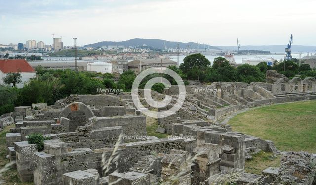 Partial view of the amphitheater ruins, ancient city of Salona, Solin, Croatia, 2018.  Creator: Unknown.