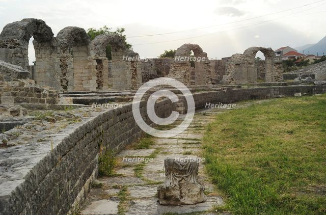 Partial view of the amphitheater ruins, ancient city of Salona, Solin, Croatia, 2018.  Creator: Unknown.