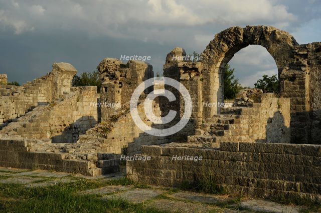 Partial view of the amphitheater ruins, ancient city of Salona, Solin, Croatia, 2018.  Creator: Unknown.
