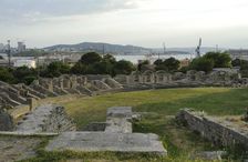 Partial view of the amphitheater ruins, ancient city of Salona, Solin, Croatia, 2018. Creator: Unknown