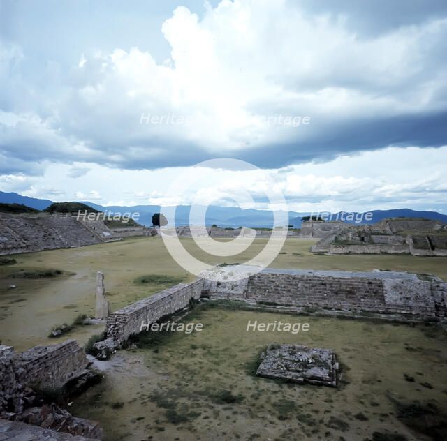 Partial view of the archaeological ruins of the ancient city of Monte Alban.