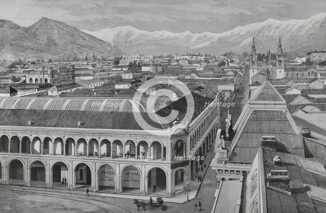 Partial view of the city and the nearby hills, Santiago, (Santiago de Chile), Chile, 1883. Creator: Bernardo Rico.