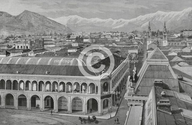 Partial view of the city and the nearby hills, Santiago, (Santiago de Chile), Chile, 1883. Creator: Bernardo Rico.