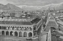 Partial view of the city and the nearby hills, Santiago, (Santiago de Chile), Chile, 1883. Creator: Bernardo Rico