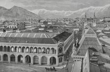 Partial view of the city and the nearby hills, Santiago, (Santiago de Chile), Chile, 1883. Creator: Bernardo Rico