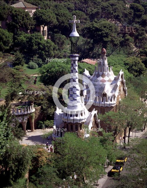 Partial view of the entrance to Park Güell, designed by Antoni Gaudí between 1900/14.