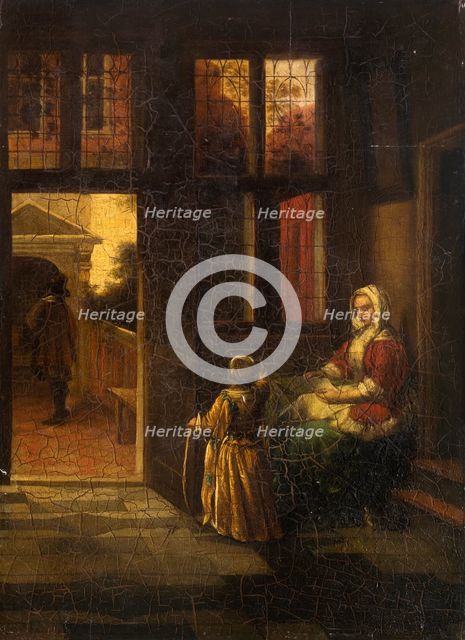 Partial copy after Pieter de Hooch Interior Scene with a Woman Reading and a..., 1700s or 1800s. Creator: Unknown.