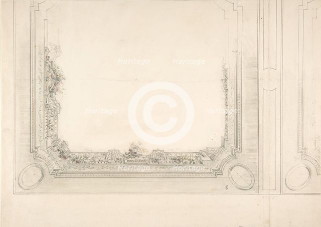 Partial design for a ceiling to be painted with a trompe l'oeil iron railing and roses, 2nd half 19t Creators: Jules-Edmond-Charles Lachaise, Eugène-Pierre Gourdet.