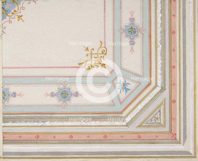 Partial design for a painted ceiling, 1830-97. Creators: Jules-Edmond-Charles Lachaise, Eugène-Pierre Gourdet.