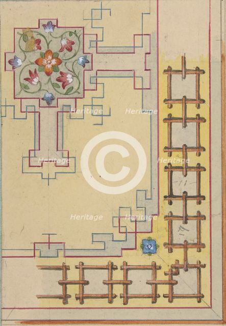 Partial design for ceiling decorated in chinese motifs, 1830-97. Creators: Jules-Edmond-Charles Lachaise, Eugène-Pierre Gourdet.