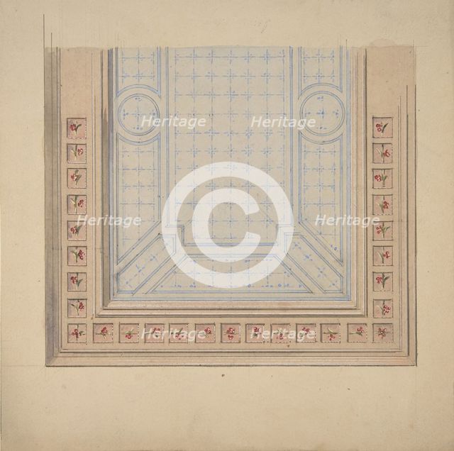 Partial design for ceiling with a border of flowers, 1830-97. Creators: Jules-Edmond-Charles Lachaise, Eugène-Pierre Gourdet.