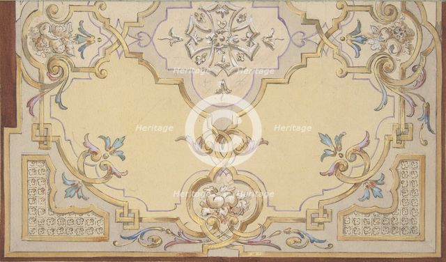 Partial design for the decoration of a ceiling with scrolls and swags of fruit, 1830-97. Creators: Jules-Edmond-Charles Lachaise, Eugène-Pierre Gourdet.