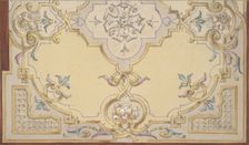 Partial design for the decoration of a ceiling with scrolls and swags of fruit, 1830-97. Creators: Jules-Edmond-Charles Lachaise, Eugène-Pierre Gourdet
