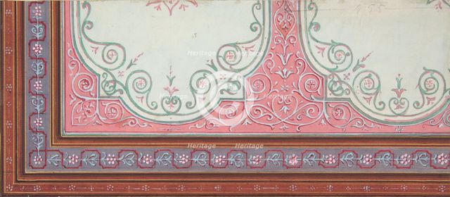 Partial design for the decoration of a ceiling with scrollwork and a border of ribbons..., 1830-97. Creators: Jules-Edmond-Charles Lachaise, Eugène-Pierre Gourdet.
