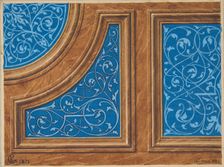 Partial design for wood paneling inlaid with painted panels, 1871. Creators: Jules-Edmond-Charles Lachaise, Eugène-Pierre Gourdet