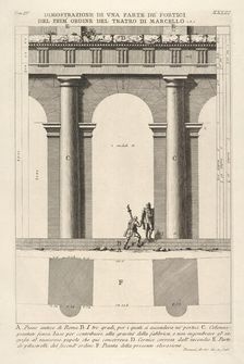 Partial elevation and plan of the first-order portico at the Theater of Marcellus (Dimostr..., 1756. Creator: Giovanni Battista Piranesi