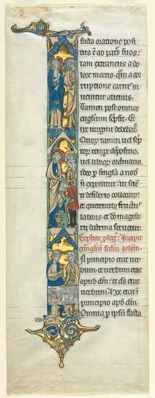 Partial Leaf from a Latin Bible: Initial I[n principio] with the Marriage at Cana, c. 1260-1270. Creator: Unknown
