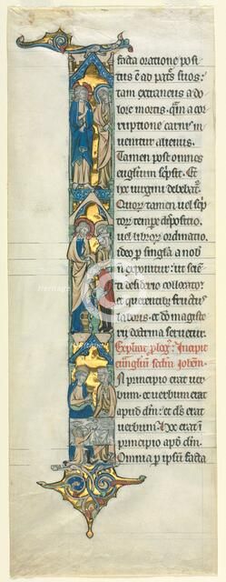 Partial Leaf from a Latin Bible: Initial I[n principio] with the Marriage at Cana, c. 1260-1270. Creator: Unknown.