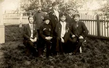 Participants of the bird cherry festival at the Znamensky glass factory, 1913-1914. Creator: S. Ia. Mamontov