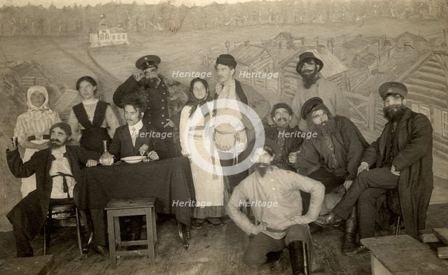 Participants in an amateur performance at the Znamensky Glass Factory, 1915. Creator: S. Ia. Mamontov.