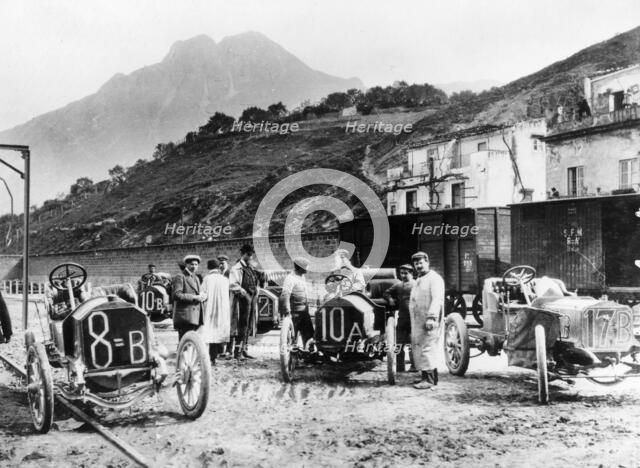 Participants in the Targa Florio race, Sicily, April 1907. Artist: Unknown