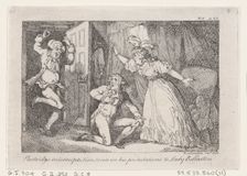 Partridge Interrupts Tom Jones in his Protestations to Lady Bellaston, from "The History o..., 1792. Creator: Thomas Rowlandson