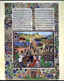 Party in Taranto, miniature by Loyset Lyedet en the work Histoires Romaines by Jean Mansel