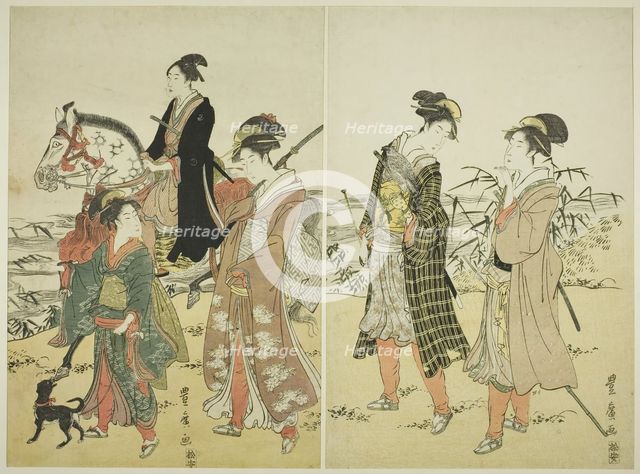 Party of falconers near river, c. 1798/1801. Creator: Utagawa Toyohiro.