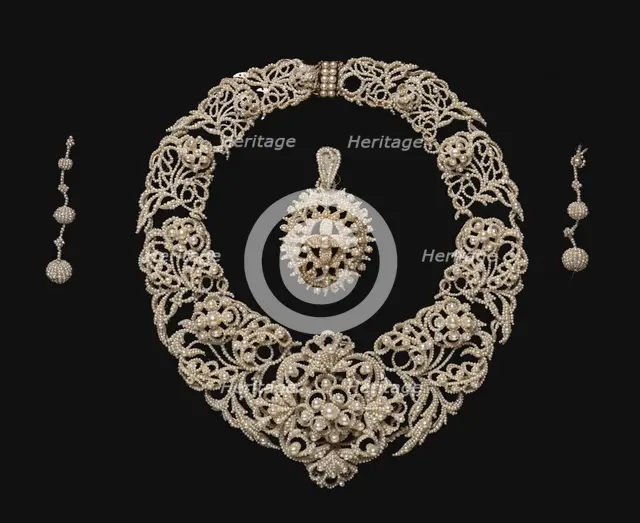 Parure: Necklace, Pendant, Earrings , c. 1850. Creator: Unknown.